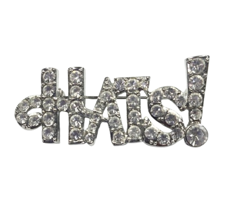 Vintage Hats! Rhinestone Script Brooch Silver Tone Statement Word Pin Sparkly